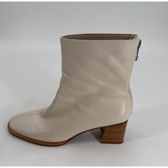 Ivory Leather Mid Block Heel Ankle Boots With Rear Zip Closure Womens Size 8.5 - Picture 4 of 12